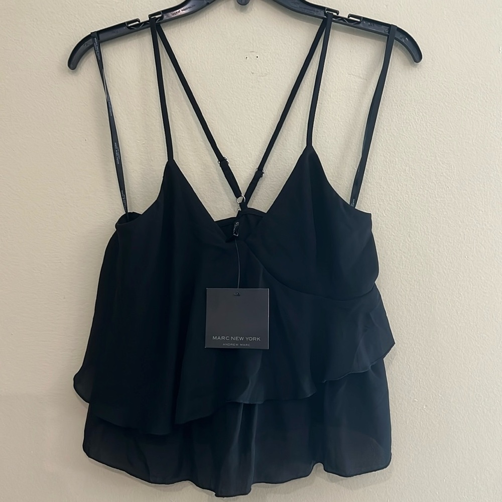 Marc New York Andrew Marc Black Crop Top Two Crossed Strap Size Small NWT